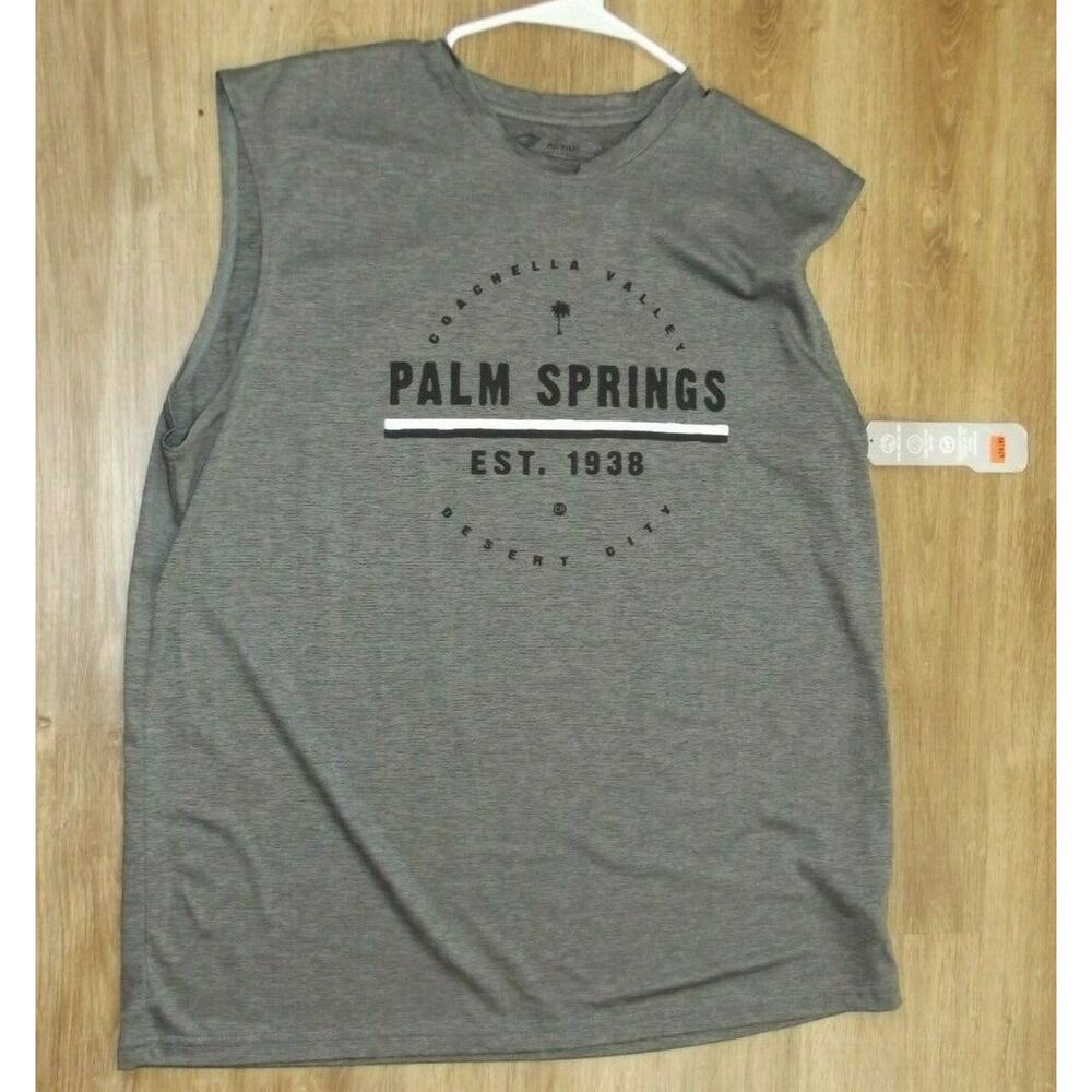 ACTIVE APPAREL Mens Fitted Reflective PALM SPRINGS T-SHIRT - LARGE - Gray NWT